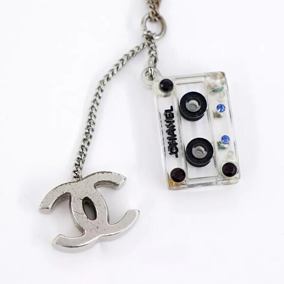 CHANEL CC Logo Cassette Charm Necklace 17" Silver tone 04P Auth w/BOX USED v171 - Picture 1 of 6